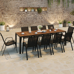 Set di mobili da giardino con 10 sedie impilabili tavolo 240 cm nero e legno - NOUMEA | ID Market