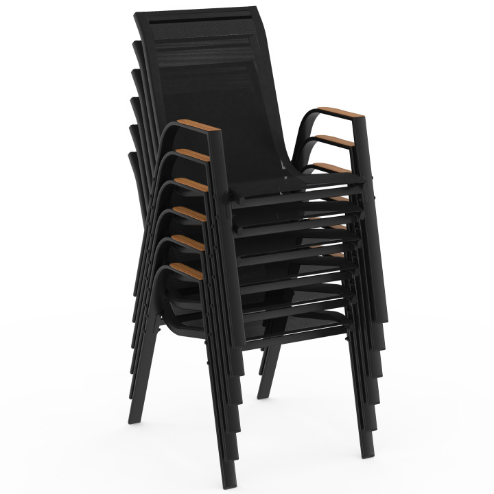 Set di mobili da giardino con 10 sedie impilabili tavolo 240 cm nero e legno - NOUMEA | ID Market