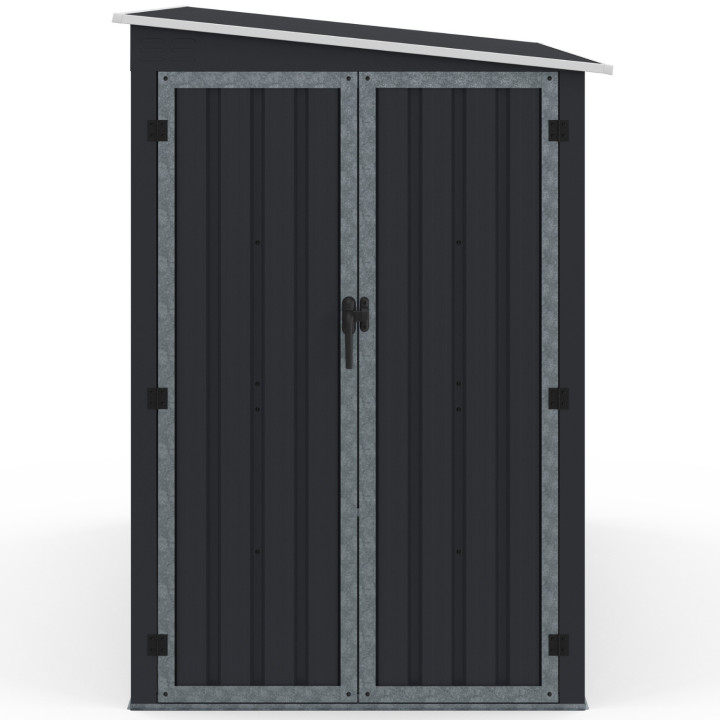 Casetta da giardino addossata in acciaio zincato grigio di 3 m² con base a doppia porta laterale | IdMarket