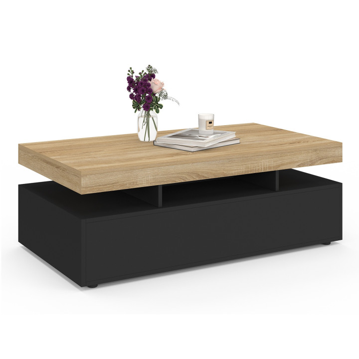 Tavolino rettangolare con 2 cassetti e piano nero - ELSA | IDMarket