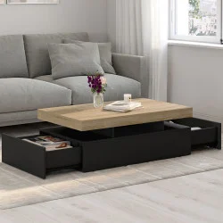 Tavolino rettangolare con 2 cassetti e piano nero - ELSA | IDMarket