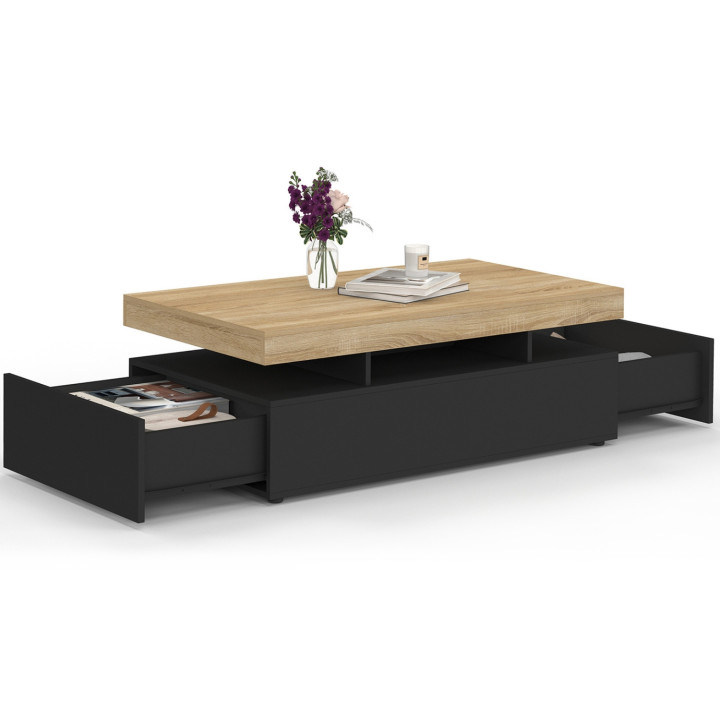 Tavolino rettangolare con 2 cassetti e piano nero - ELSA | IDMarket