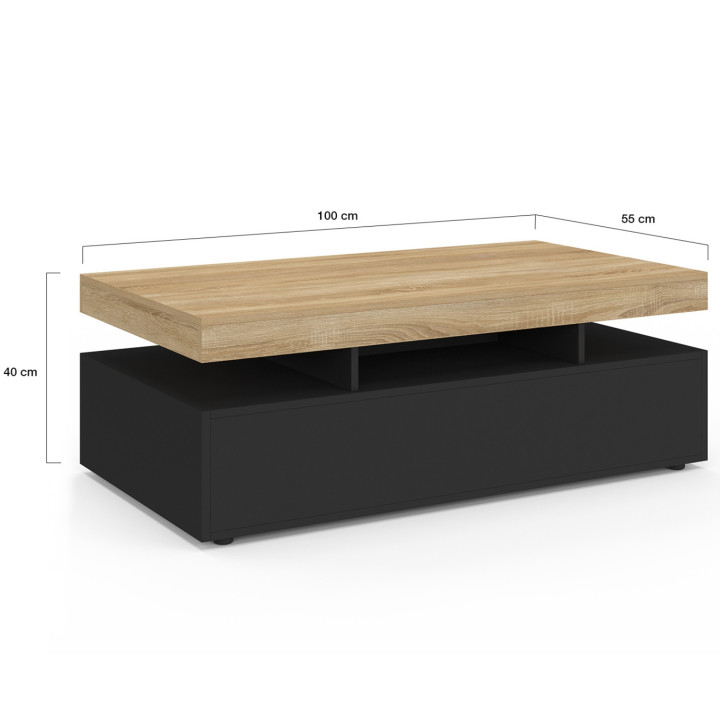 Tavolino rettangolare con 2 cassetti e piano nero - ELSA | IDMarket