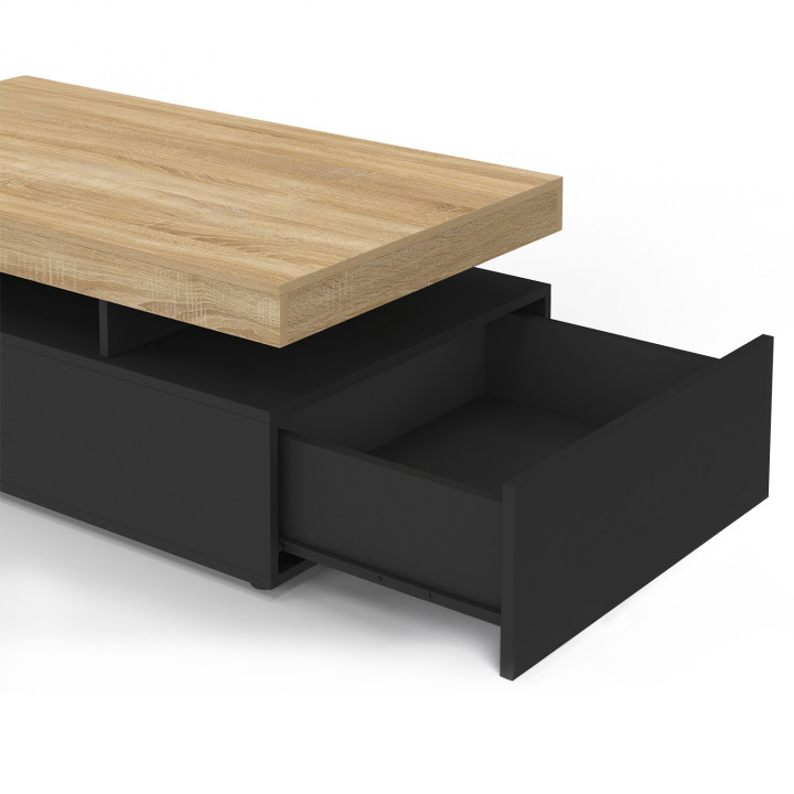 Tavolino rettangolare con 2 cassetti e piano nero - ELSA | IDMarket