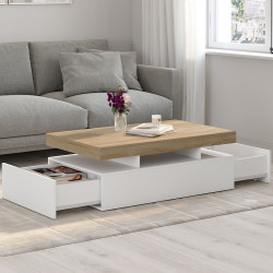 Tavolino rettangolare con 2 cassetti e piano bianco - ELSA | IDMarket