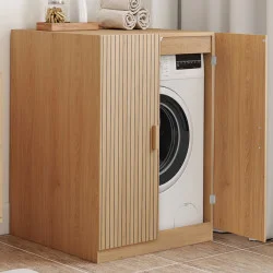 Mobile lavatrice con ante JULIETTE, effetto dogato, colore rovere