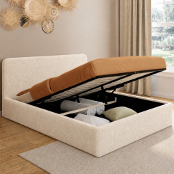 Letto matrimoniale con testata e box spring 140x190cm in tessuto bouclette - BRADFORD | ID Market