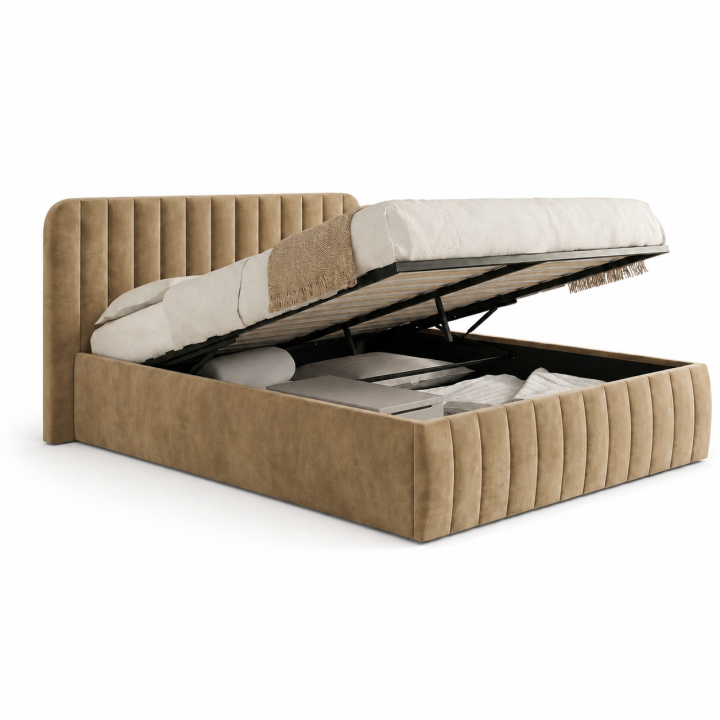 Letto matrimoniale con testiera e rete 140 x 190 cm in velluto tortora - ALBA | IdMarket