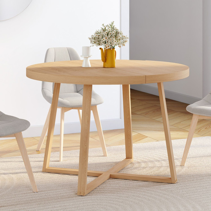 Tavolo da pranzo rotondo allungabile 4-8 persone effetto faggio 110-150 cm - SELMA | IdMarket