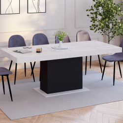 Tavolo da pranzo allungabile 6-10 persone piano effetto marmo bianco gamba nera 160-200cm - EDEN | ID Market
