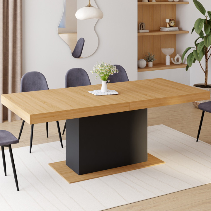 Tavolo da pranzo allungabile in legno e nero per 10-12 persone - EDEN | ID Market
