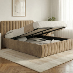 Letto matrimoniale con testiera e rete 140 x 190 cm in velluto tortora - ALBA | IdMarket