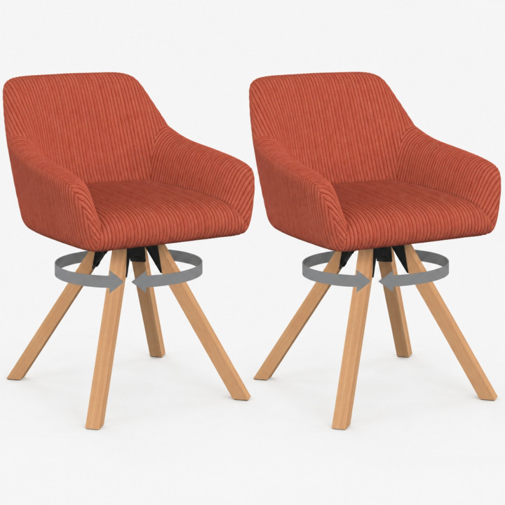 Set di 2 sedie da pranzo JANY, poltroncine da tavolo, velluto trapuntato color terracotta, gambe effetto legno