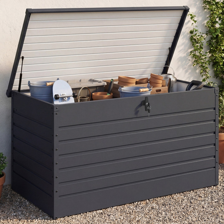 Cassetta in metallo con serratura grigio antracite per giardino 1250L 175x95x90 cm | IdMarket