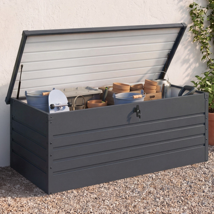 Cassetta da giardino in metallo con serratura grigio carbone 600L | ID Market