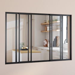Metallo nero e vetro temperato Tetto scorrevole a 6 vetri L. 160 x H. 108 cm