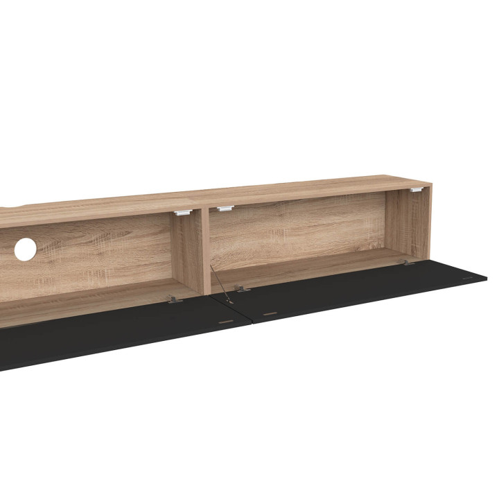 Mobile TV sospeso da 270 cm con 3 ante nere e legno - ELIO | IdMarket