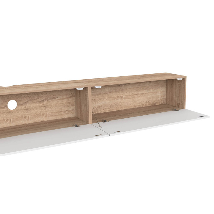 Mobile TV sospeso da 270 cm con 3 ante in legno e bianco - ELIO | IdMarket