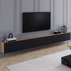 Mobile TV sospeso da 270 cm con 3 ante nere e legno - ELIO | IdMarket