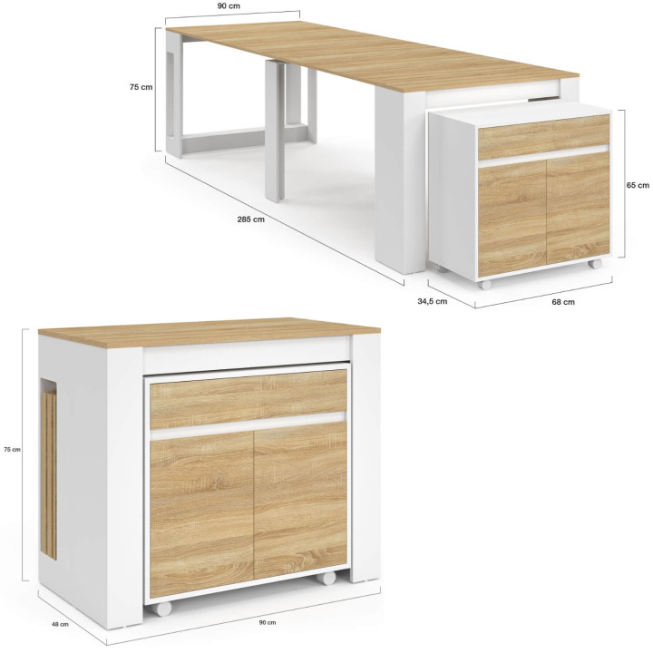 Tavolo buffet allungabile ORLANDO, 14 persone, 285 cm, legno effetto faggio bianco