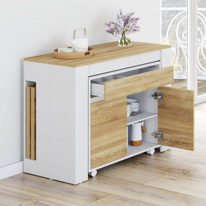 Tavolo buffet allungabile ORLANDO, 14 persone, 285 cm, legno effetto faggio bianco