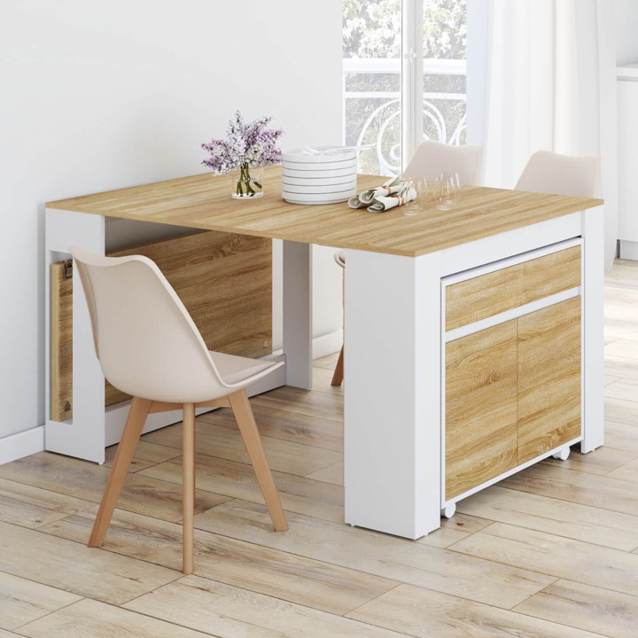 Tavolo buffet allungabile ORLANDO, 14 persone, 285 cm, legno effetto faggio bianco