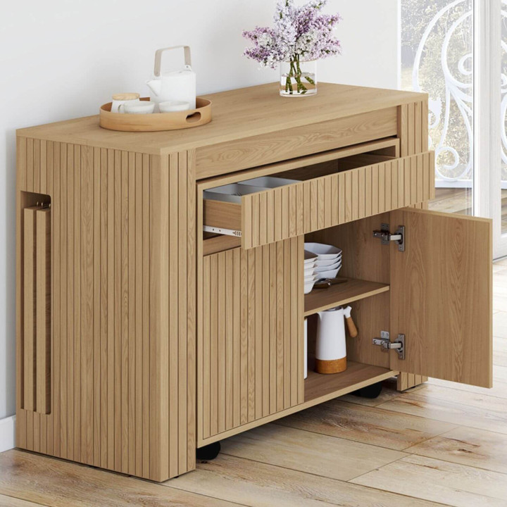 Tavolo da pranzo allungabile JULIETTE per 10 persone, 235 cm, effetto doghe in legno, colore rovere