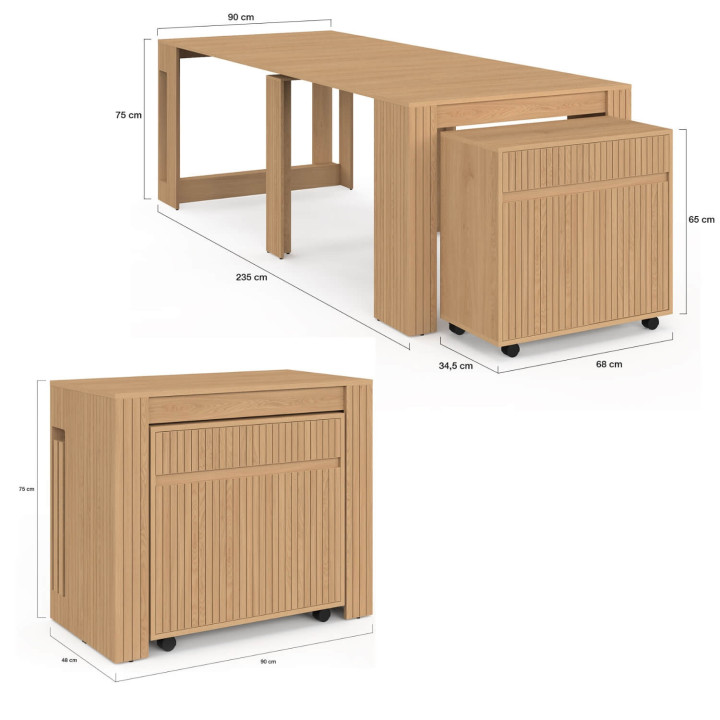 Tavolo da pranzo allungabile JULIETTE per 10 persone, 235 cm, effetto doghe in legno, colore rovere