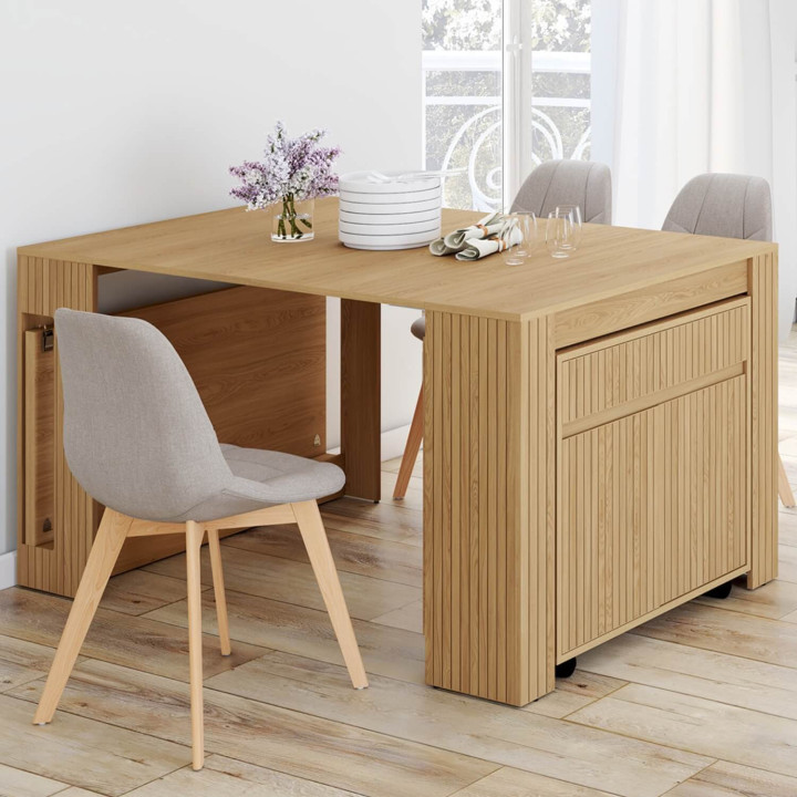 Tavolo da pranzo allungabile JULIETTE per 10 persone, 235 cm, effetto doghe in legno, colore rovere