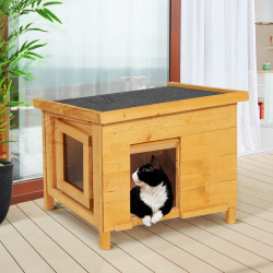 Casetta per gatti in legno con porta e finestra | ID Market