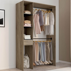 Armadio doppio L. 110 cm con ripiani + cassetto + scarpiera, faggio e nero - MIRTY | IdMarket