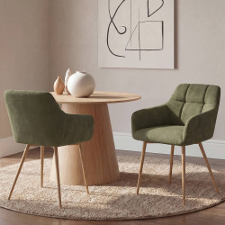 Set di 2 sedie GINA in tessuto di ciniglia verde con gambe effetto noce