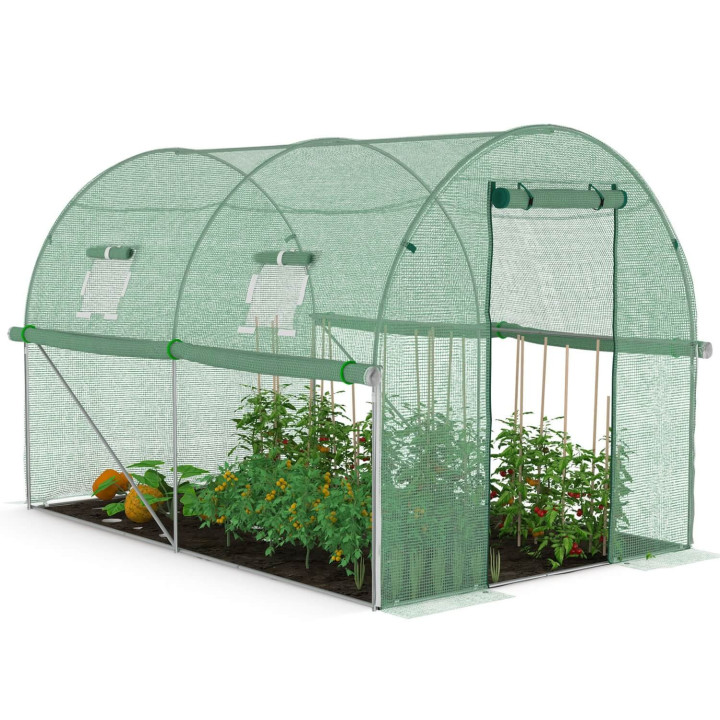 Serra a tunnel da giardino 6m² economico telone verde 3 cerchi| ID Mercato