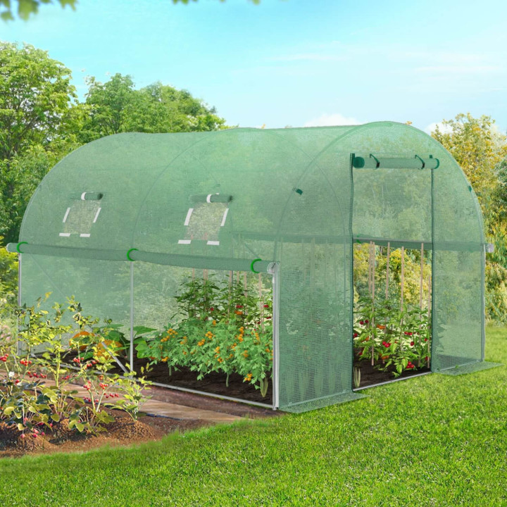Serra a tunnel da giardino 6m² economico telone verde 3 cerchi| ID Mercato