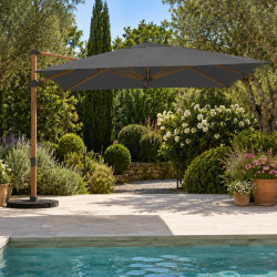Ombrellone inclinabile a 360° effetto legno opaco con tessuto grigio 3X4M e copertura - CALVI