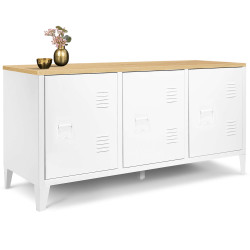 Comò basso in metallo bianco con 3 ante e piano in legno da 113 cm - ESTER