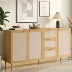 Credenza a 4 ante da 160 cm in legno ed effetto lino - ROBIN