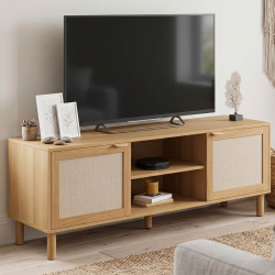 Porta TV 140 cm a 2 ante effetto legno e lino - ROBIN