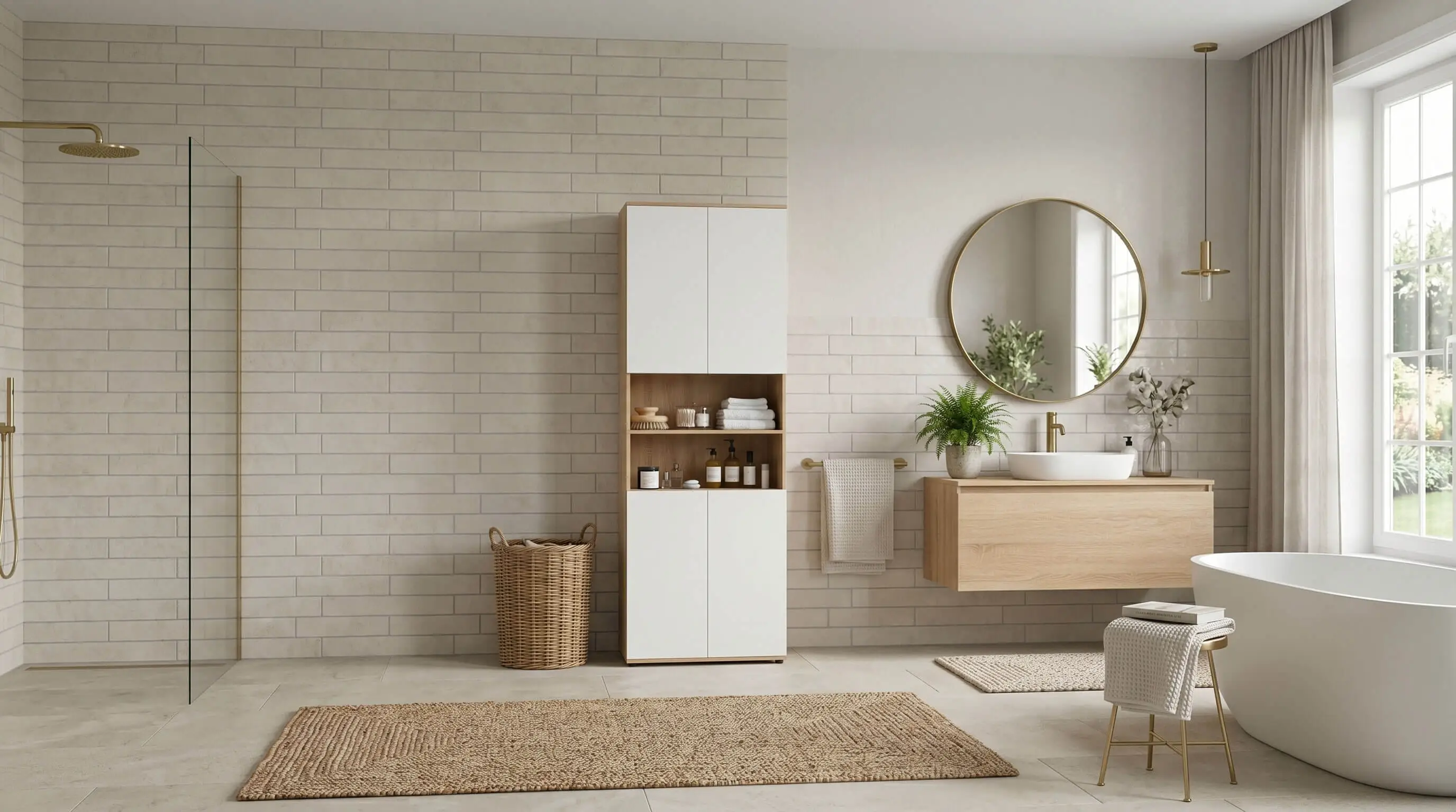 Mobile bagno TOMI a 4 ante e 2 nicchie in faggio bianco