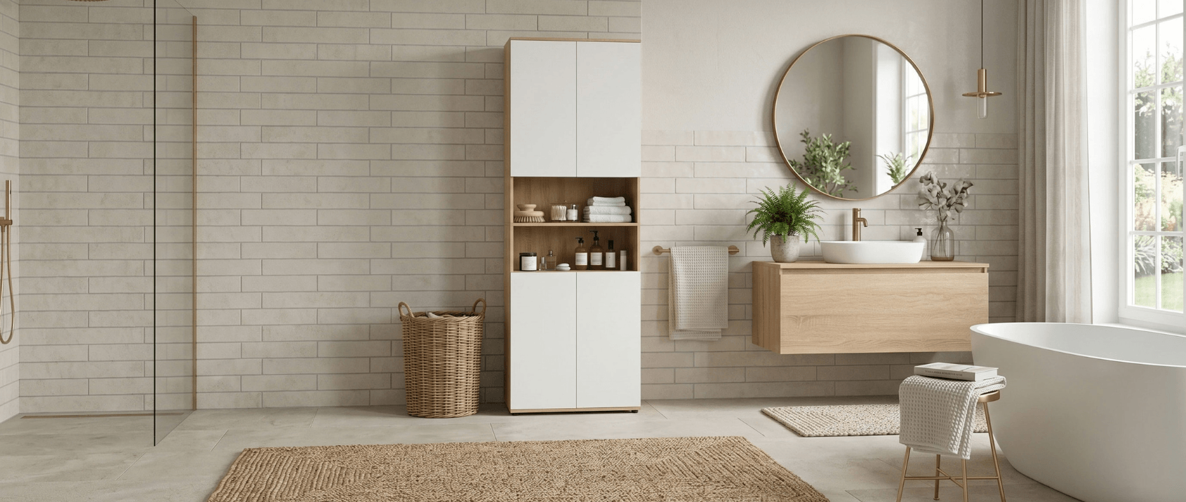 Mobile bagno TOMI a 4 ante e 2 nicchie in faggio bianco