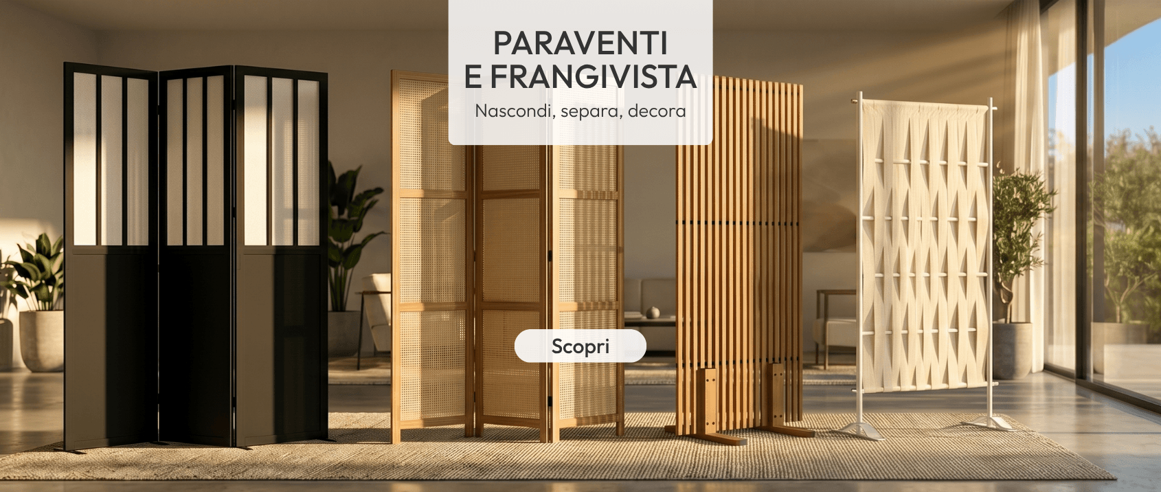 Selezione di paraventi, schermi pieghevoli e pannelli decorativi