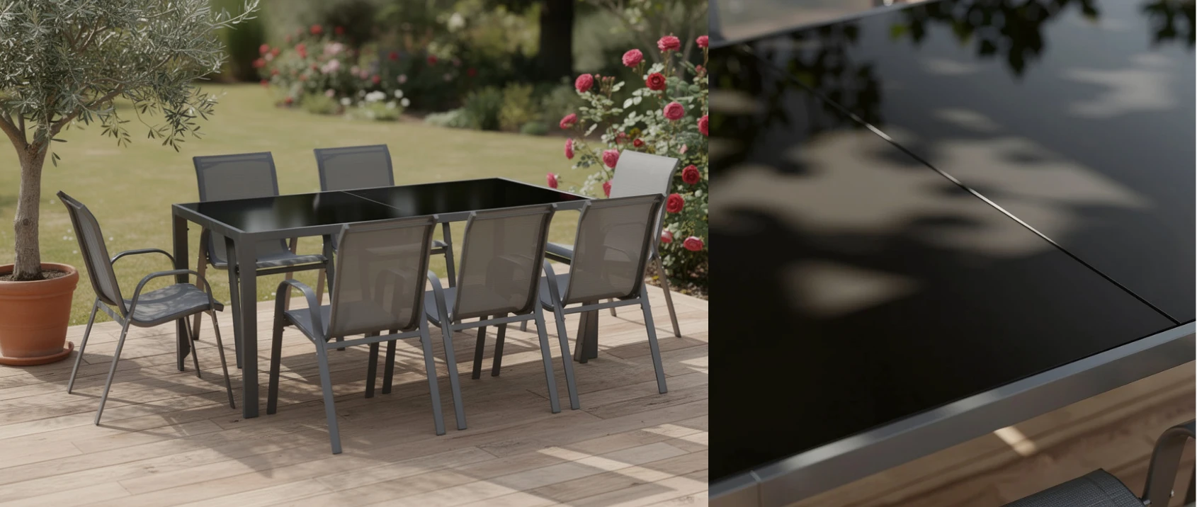 Set di mobili da giardino MADRID tavolo 190 CM e 8 sedie impilabili grigio antracite
